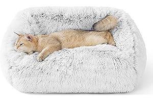 LE SURE Lesure Dog Bed for Small Dogs - Cute Furry Calming Puppy Beds, Rectangle Washable Indoor Cat Couch Beds Large with Fashion Design, 26x21x9inches, Grey