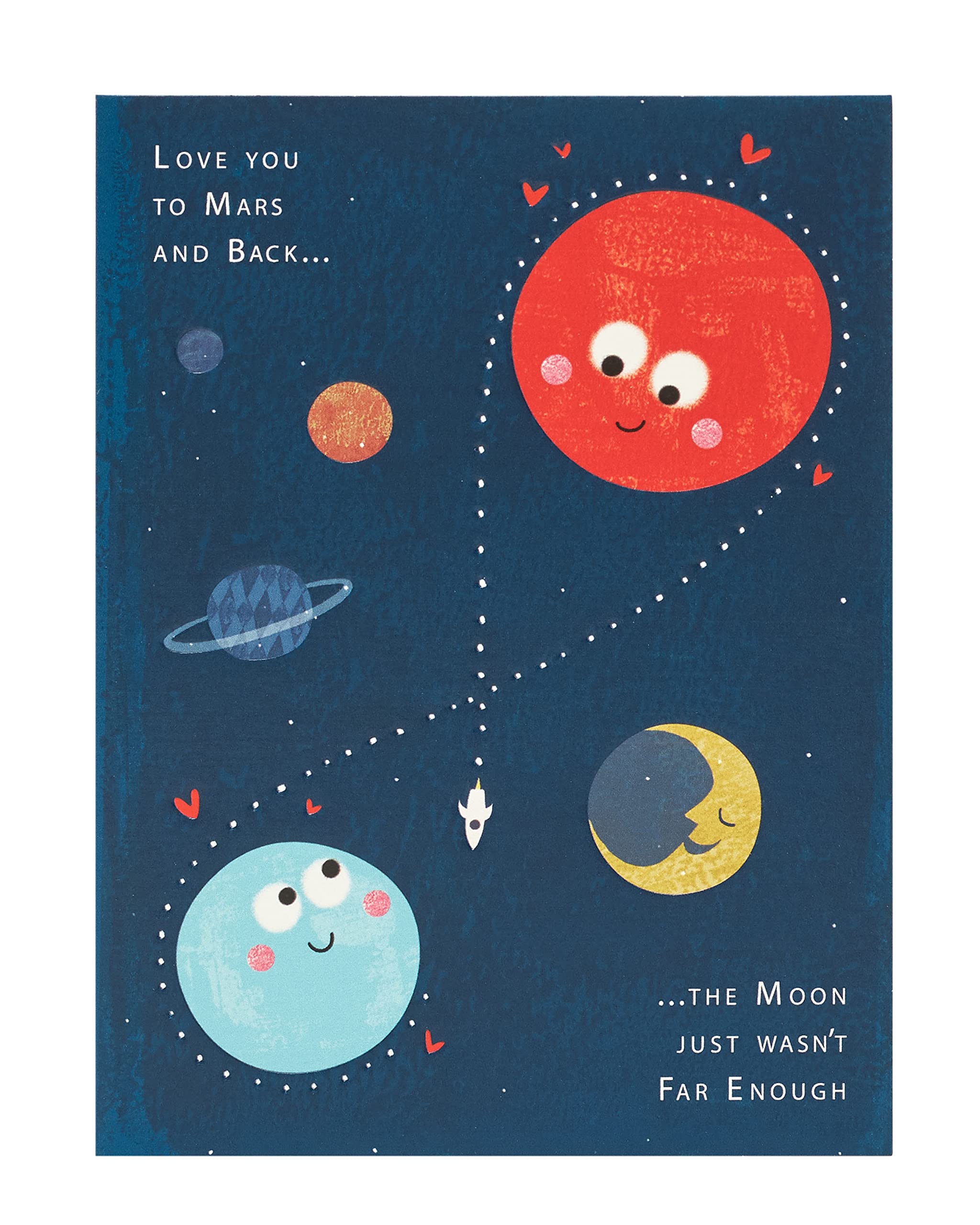 Valentines Day Card For Him/Her With Envelope - Cute Planets Design, By UK Greetings