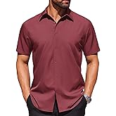 COOFANDY Mens Wrinkle Free Dress Shirt Polka Dot Short Sleeve Button Down Business Casual Shirts