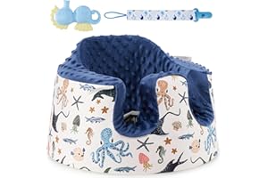 AMENPOKI Seat Cover Compatible with Bumbo Floor Seat Only, w/Pacifier Clips & Safe Teething Bells Toys,Breathable Baby Bumbo Seat Cover,Soft Bumbo Floor Seat Cover for Baby Girl Boy, Excluding Pacifier(Blue)