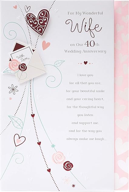 Uk Greetings Wife 40th Wedding Anniversary Card Ruby Anniversary Card Romantic Message Inside 100176 0 1 Amazon Co Uk Office Products