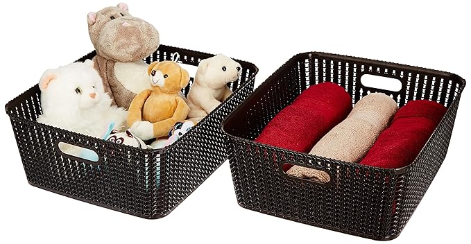 Amazon Brand - Solimo Storage Basket, Set of 2, Large, Brown