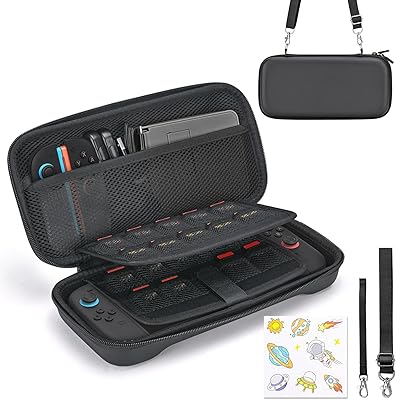 Younik Switch 2 Case Compatible with NS Switch 2 (2025), Carrying Case with 19 Game Card Slots, 4 in 1 Switch 2 Accessories Includes Shoulder Strap, Wrist Strap & Stickers (Black)