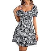 Floerns Women's Puff Short Sleeve Milkmaid Dress Floral Sweetheart Neck A Line Dress