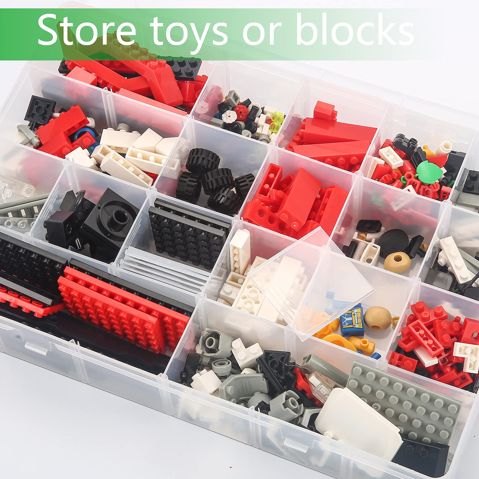 Gbivbe Large 24 Grids Plastic Organizer Box Adjustable Dividers,Clear Storage Box for Jewelry, Art DIY Crafts, Washi Tapes, Beads and Small Parts