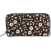 Bella Taylor Slim Card Wallet for Women | Quilted Cotton Fabric Zip Around Credit Card Wallet with RFID Protection | Vintage Vine Midnight