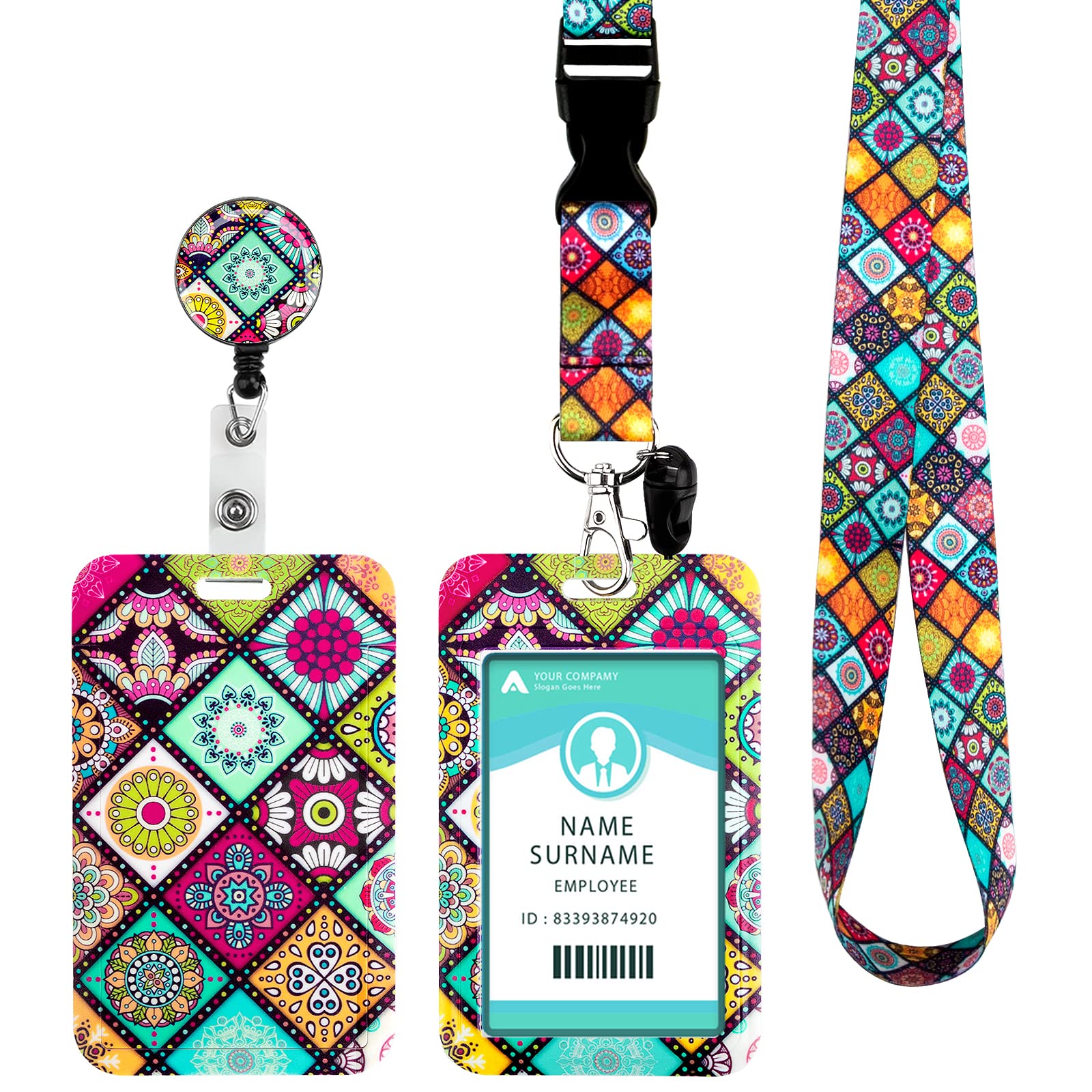 Lanyard with Card Holder, Adjustable Retractable Lanyards ID Badge Holder, for ID Card, Office, School(Mandala) — image 1