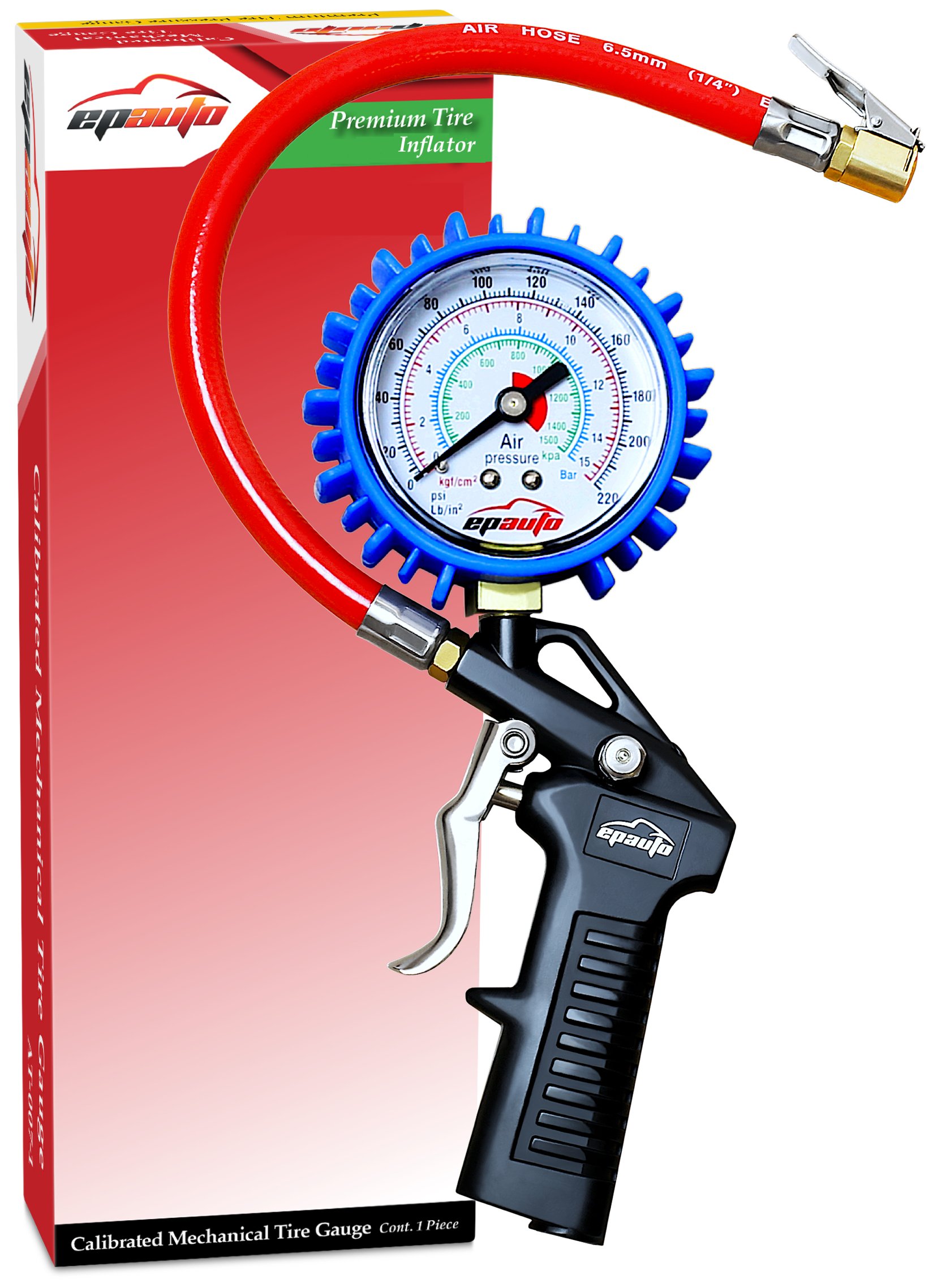 EPAuto Heavy Duty Tire Inflator Gauge with Hose 220 PSI Free Shipping