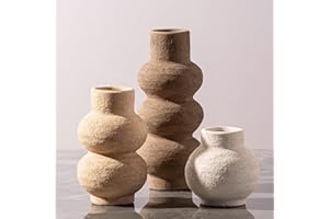VANSELIA Ceramic Vase Home Table Decor - Flower Vase Set of 3 Living Room Kitchen Decorations Farmhouse Modern Rustic Vases Decorative Centerpiece for Shelf Bedroom Office Bathroom Dining Coffee Desk