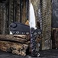 LENGREN LR-869 EDC Tactical Fixed fighting blades Blade，Full Tang 14C28N Steel Reverse Serrations G10/Linen Handle Kydex Sheath For Camping Hiking Hunting (Black G10)