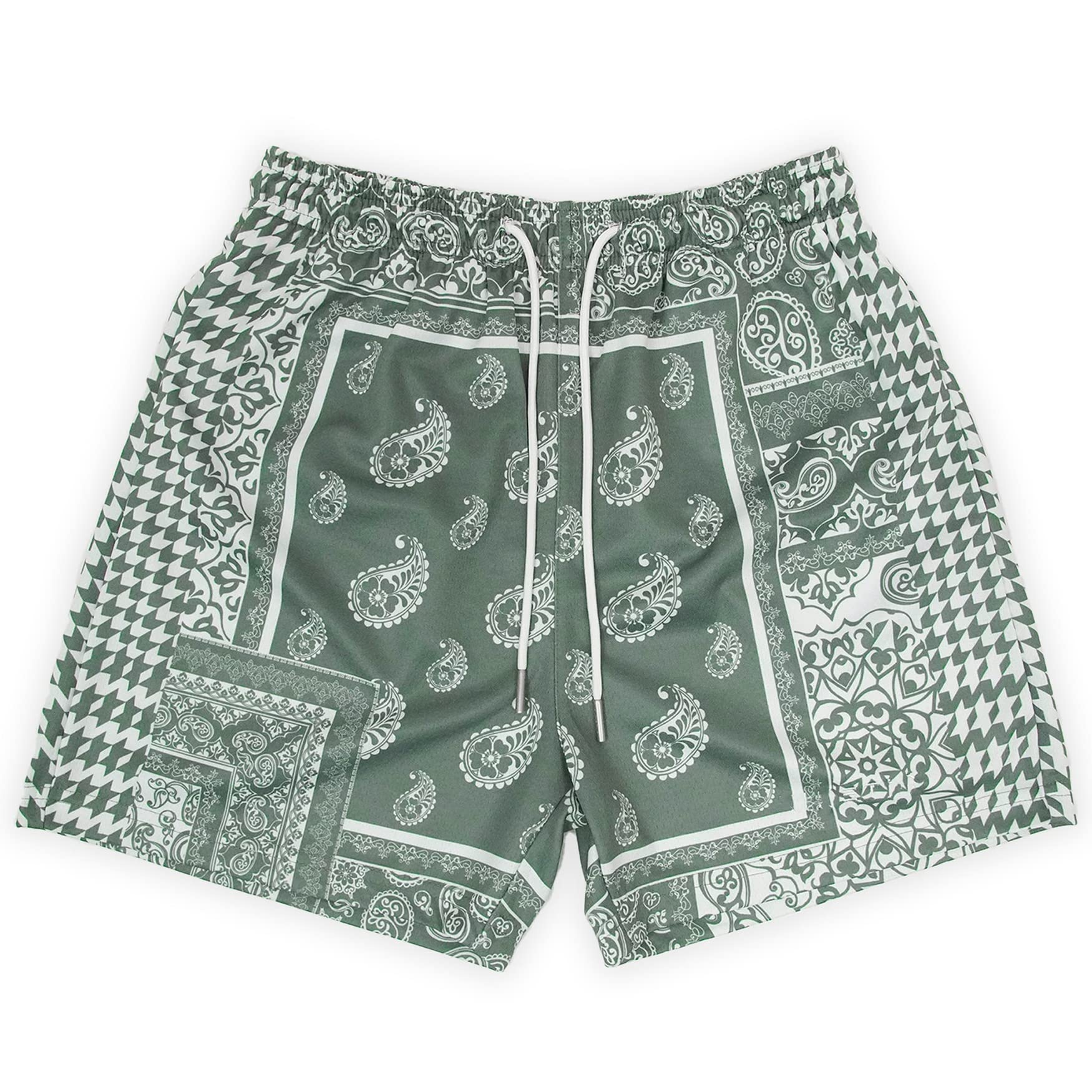 DIOTSR Mens Mesh Paisley Shorts, Casual Retro