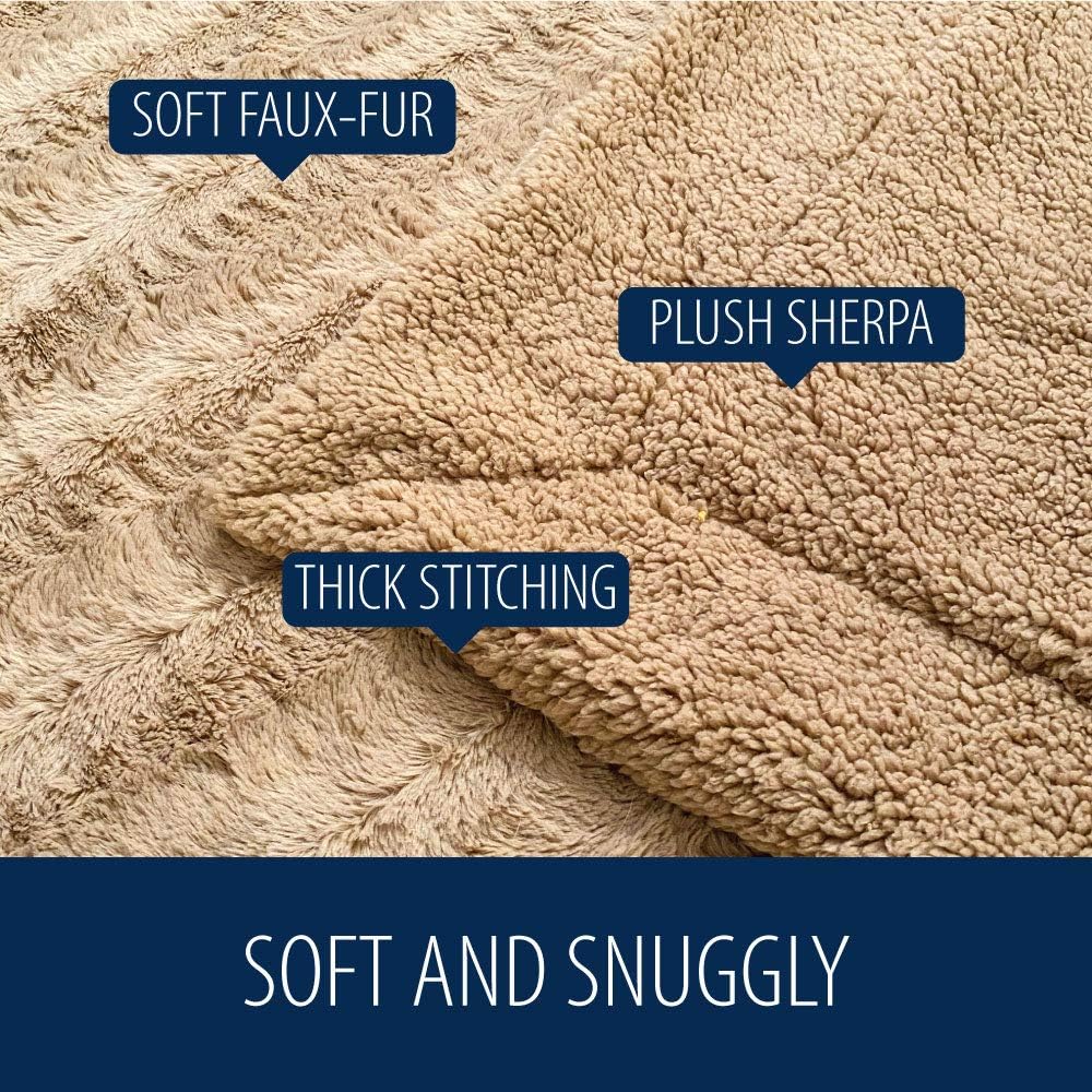MIGHTY MONKEY Premium Pet Blanket, 47x40 Inch, Machine Washable, Soft Cozy Reversible Sherpa Throw Blankets for Pets, Plush Material, Non Shedding Kitty Cat, Kitten Throws, Large Size, Soft Beige: Home & Kitchen