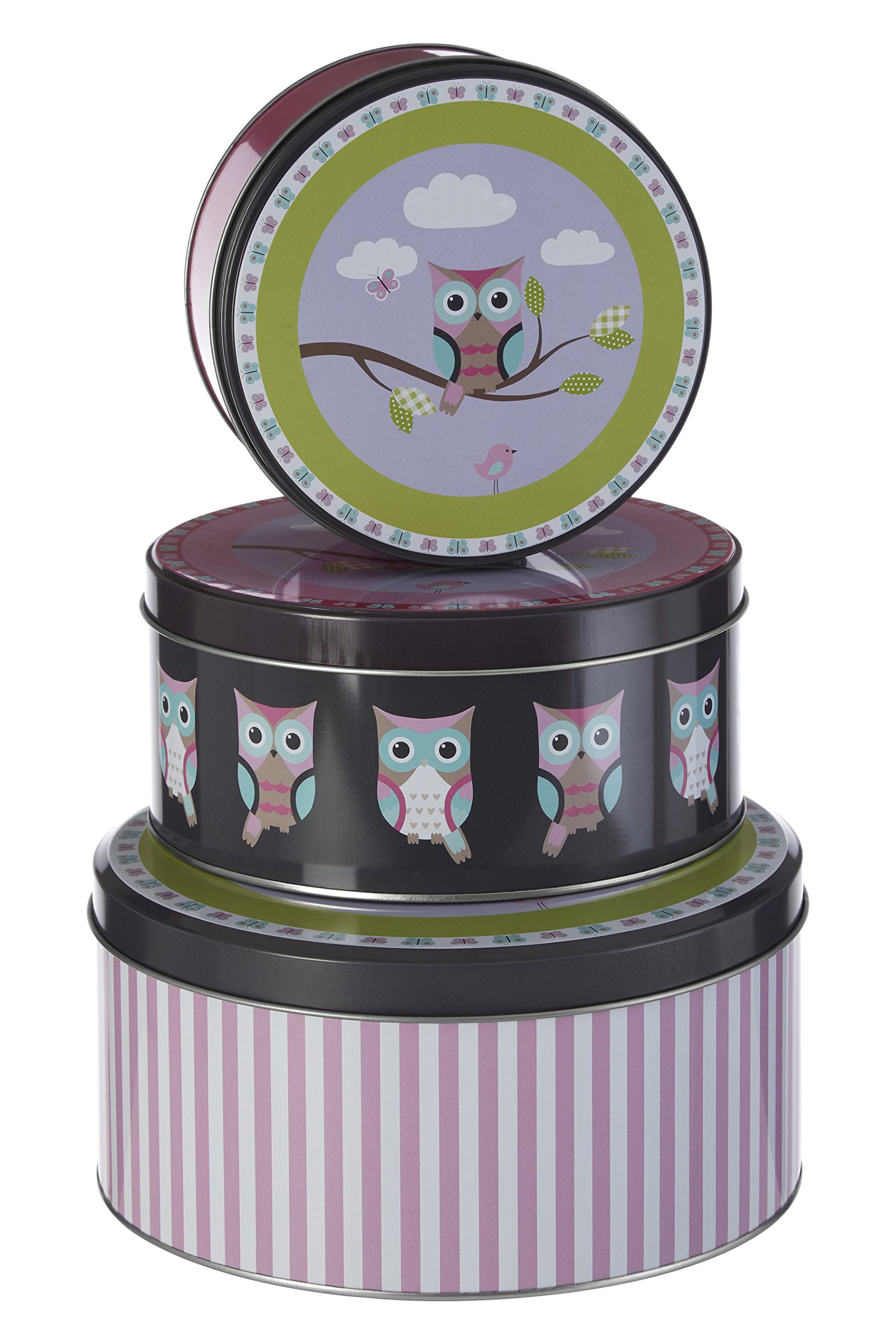 Premier Housewares Happy Owls Boîtes de Rangement - Petite Boîte Ronde de Stockage - Boîte de Conservation -Lot de 3