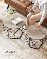 VASAGLE Round Coffee Table Set of 2 Industrial Grey-Beige Black Steel Tray view 7