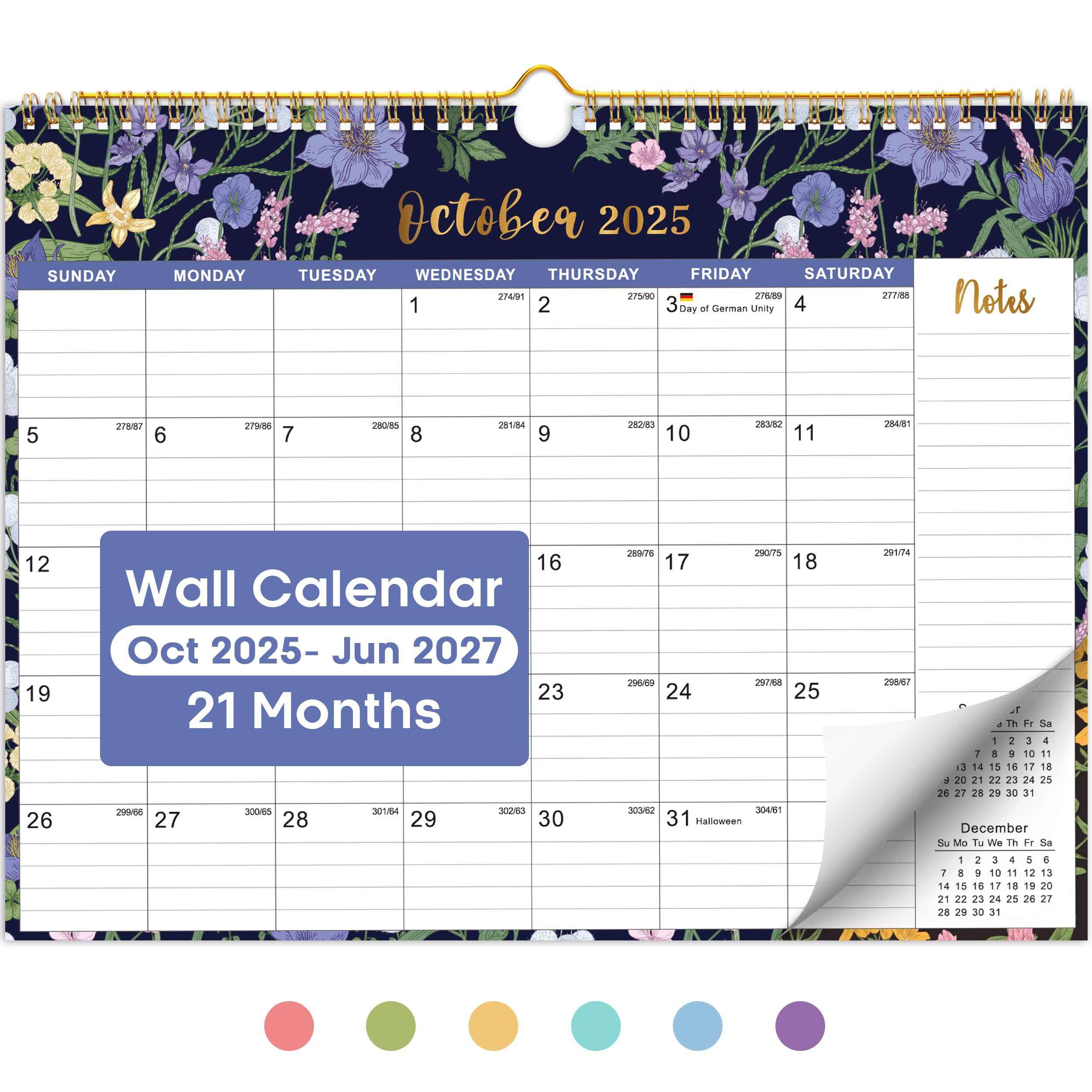 Photo 1 of Calendar 2025-2026, 21-Month Calendar from October 2025 to June 2027, 11.5" x 14.7", Spiral Binding Hanging Monthly Wall Calendar, Perfect for Home or Office,Midnight Garden