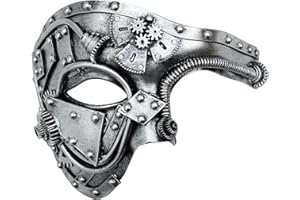 Ubauta Steampunk Metal Cyborg Venetian Mask, Masquerade Mask For Halloween Costume Party/Phantom Of The Opera/Mardi Gras Ball