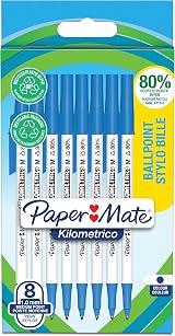 Paper Mate Kilometrico Ballpoint Pens 1.0mm Blue 8 Count 80% Recycled