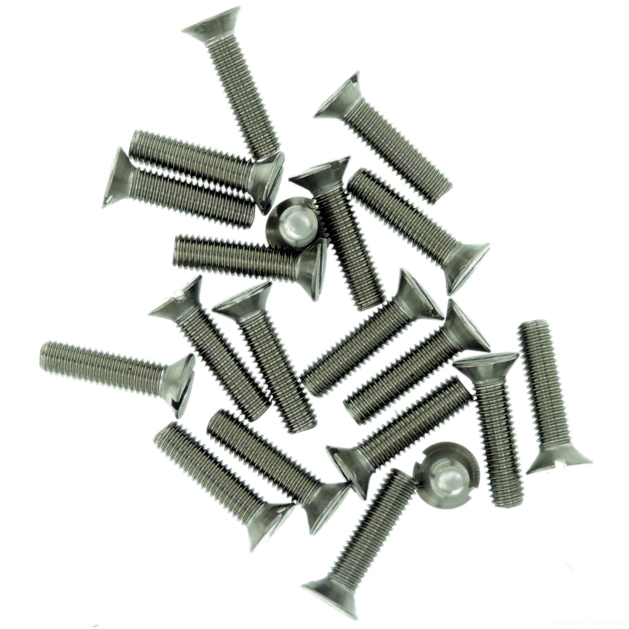 M6 (6mm x 16mm) Slot Countersunk Machine Screw (Bolt) - Stainless Steel (A2) (Pack of 20)