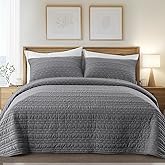 KASENTEX King Size Velvet Quilt Set 3 Pieces, Ultra-Soft Bedspread Coverlet with 2 Pillow Shams, Lightweight Bed Blanket, Luxury Elegant Stitch Design, Machine Wash, All Season Bedding, Gray