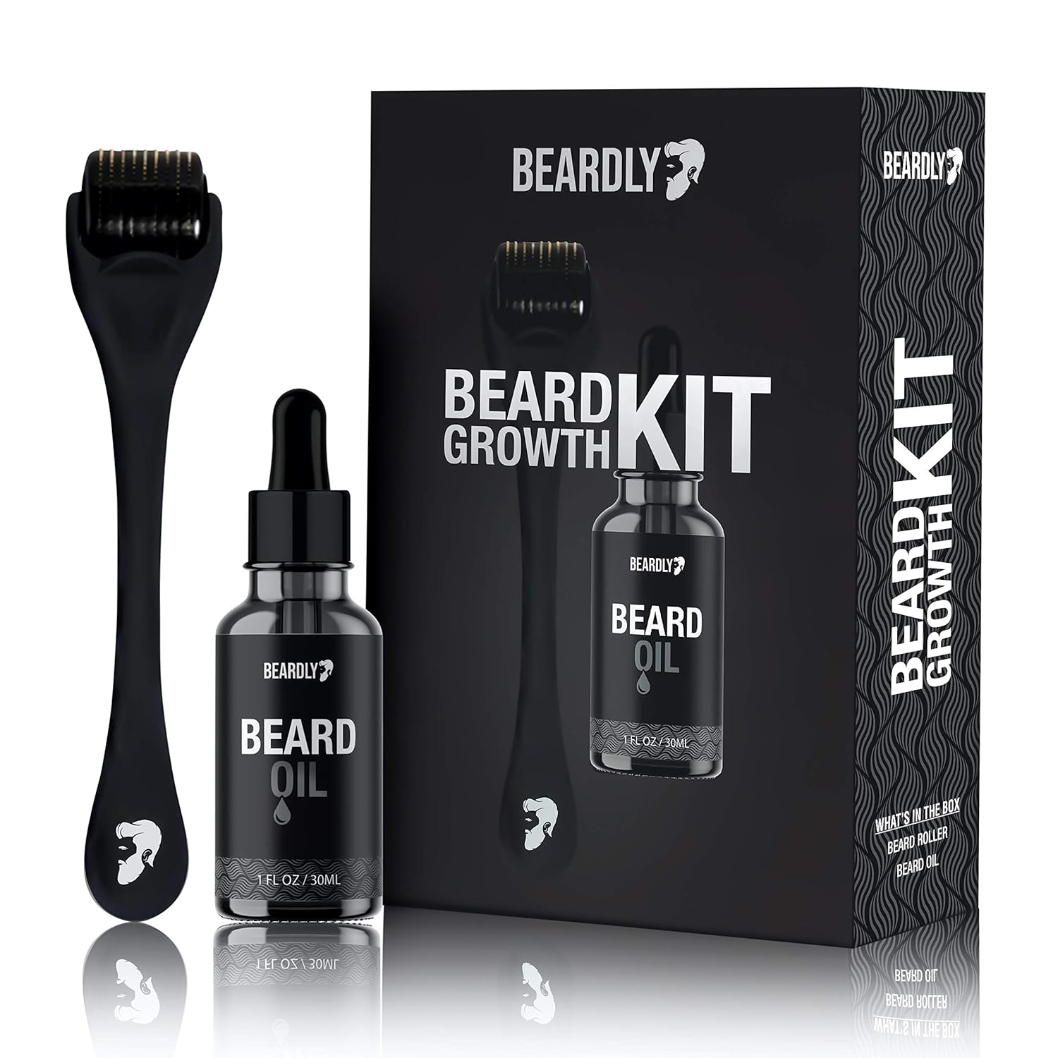BEARDLY Beard Growth Kit - .2MM Derma Roller w/ Beard Oil for Facial Hair Growth for Men - Grooming Tool to Help You Grow a Beard - Facilitate New and Old Hair Growth