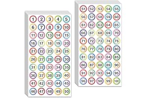 YEACHLAING 1 Inch Number Sticker, Waterproof Round Consecutive Number Stickers 1-100, Colorful Stars Small Number Sticker Vinyl Decals for Office, Classroom, Storage, Inventory, Indoor, Outdoor