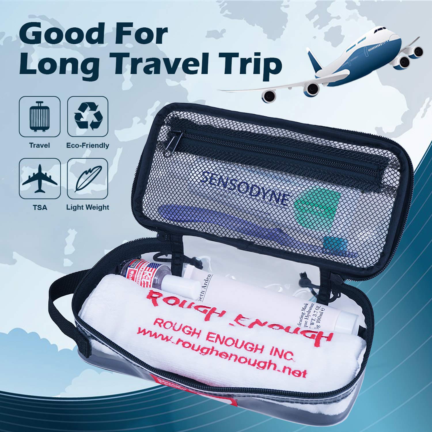 Rough Enough Clear Makeup Organizer Case TSA Approved Clear Toiletry Bags for Men Women Hanging Dopp Kit Bag Pouch Electric Travel Toothbrush Essential Large Pencil Case Art Supply for Boy Girl Teens