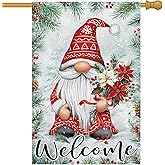 Heyfibro Merry Christmas Gnome Garden Flag 28x40 Inch Double Sided Welcome Merry Christmas Yard Flag Snowflake Winter Large Garden Flags for Outside House Farmhouse Holiday Decoration