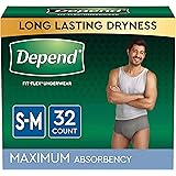 Depend FIT-FLEX Incontinence Underwear for Men, Maximum Absorbency, Disposable, Small/Medium, Grey, 32 Count