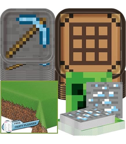 Kit De Fête Minecraft Anniversaire – 80 Pièces (assiettes, Serviettes, Gobelets) + 24 Masques Enfants !