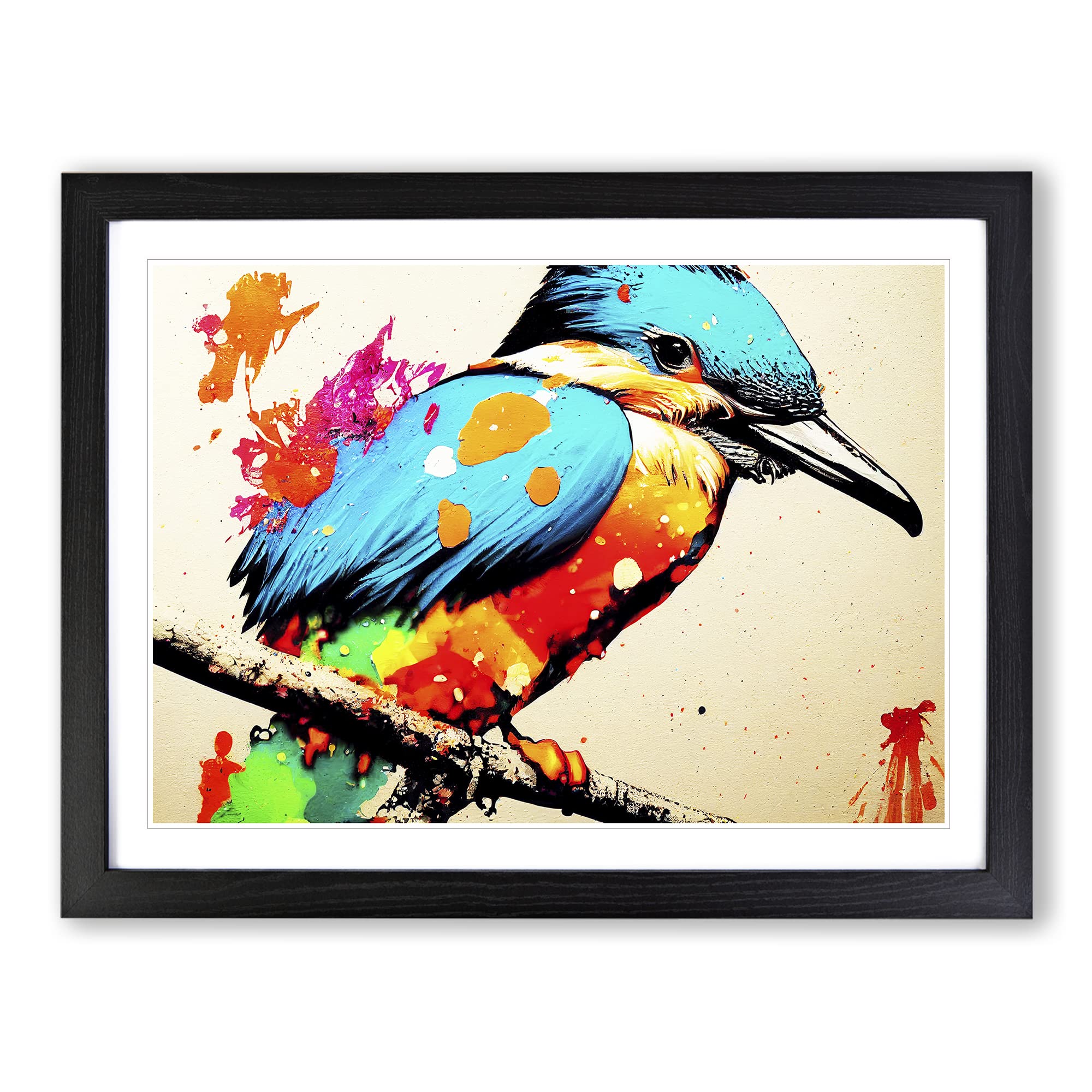 Kingfisher Bird Splashed Vol.4 Abstract WHT Framed Print | A4 Black Framed Wall Art | Ready to Hang | Abstract Fantasy Picture | Living Room Bedroom Lounge Office