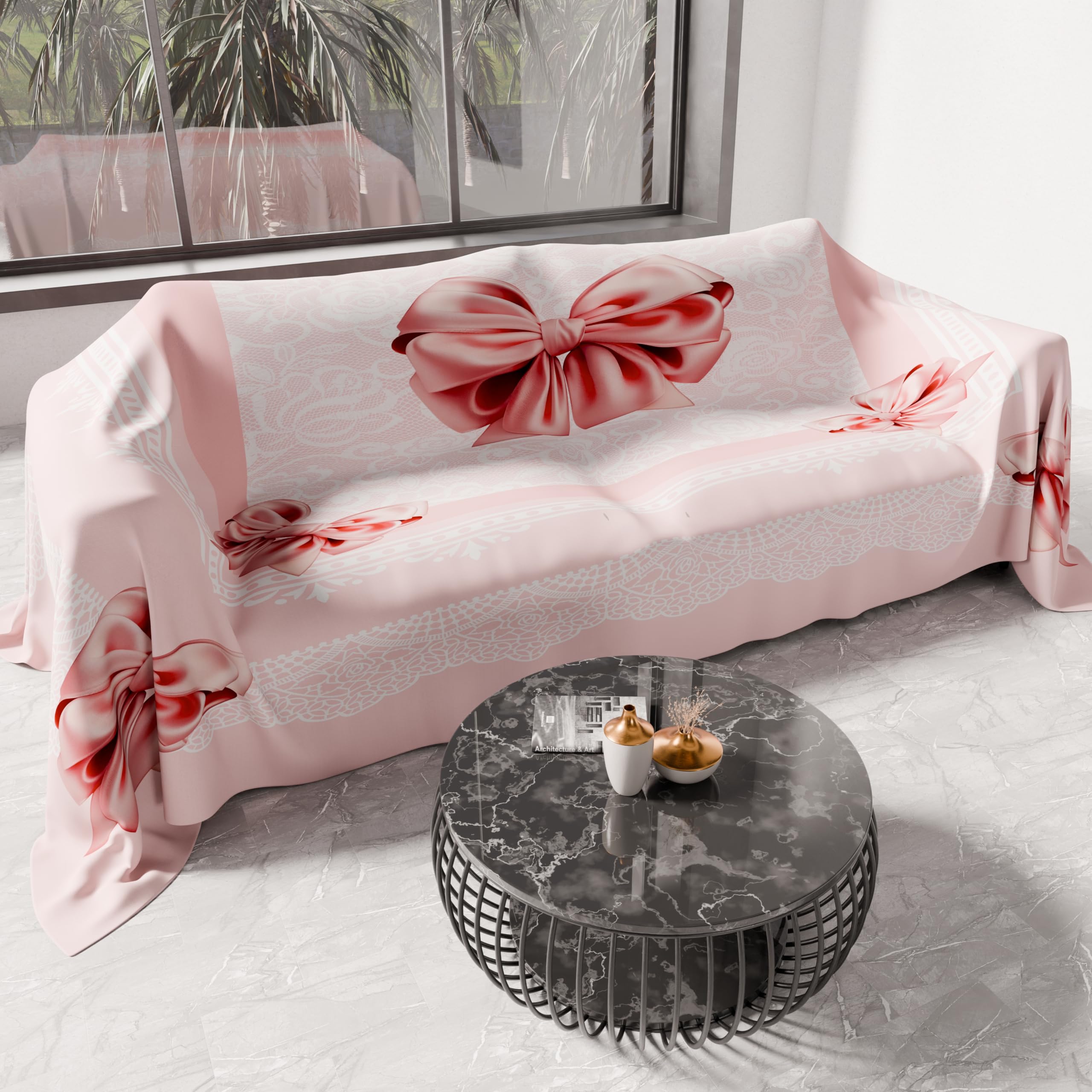 PETTI Artigiani Italiani - Spring Summer Single Bedspread Lightweight Single Blanket, Bedspread, Pink Bow, 100% Made in Italy