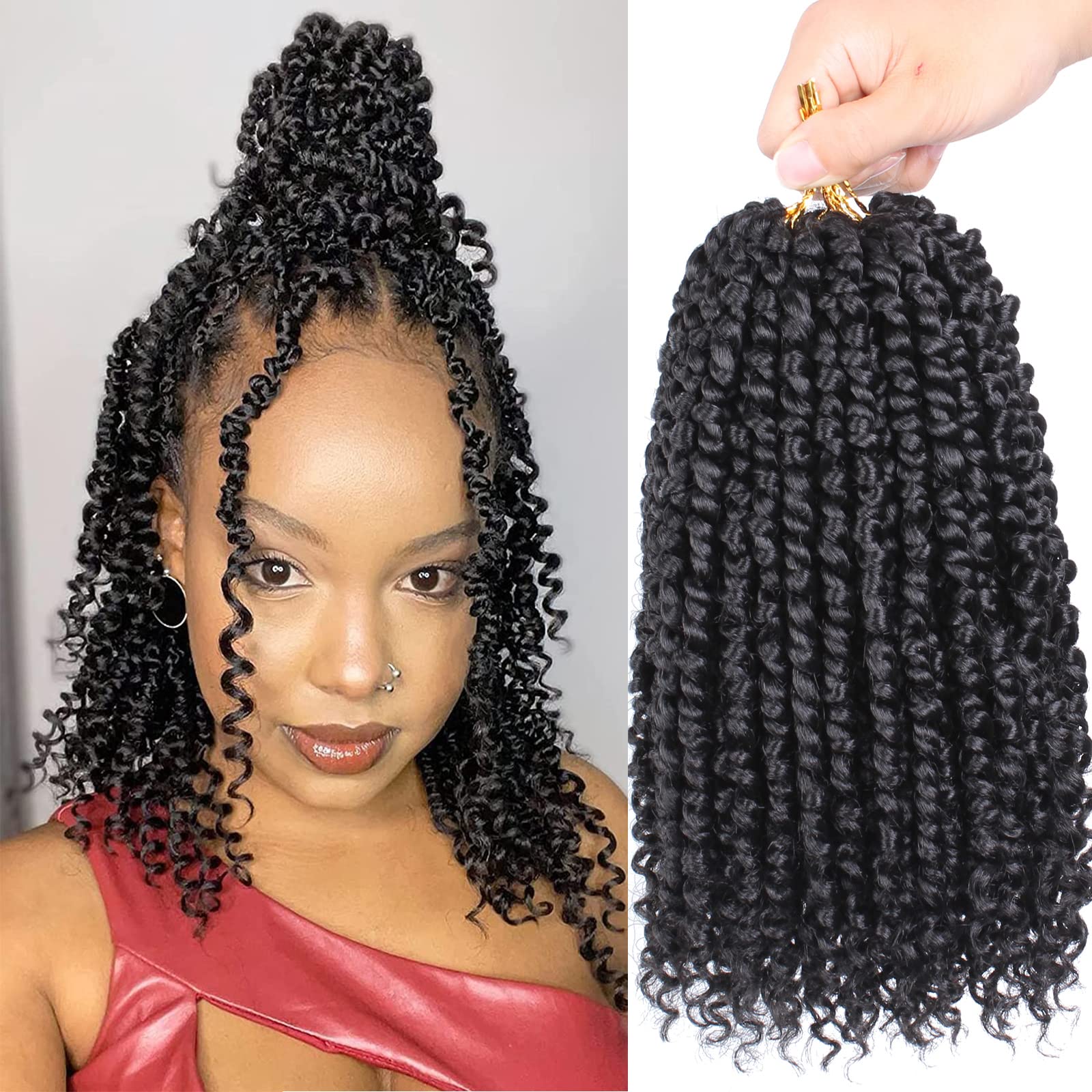 Xtrend 10 Inch 8 Packs Pre twisted Passion Twist Crochet Hair Natural Black Bohemian Pre-looped Short Bob Passion Twists Hair Extensions for Women(1B#) — image 1