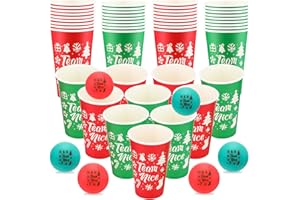 Jingmore Christmas Party Game Supplies Set, 60 Pcs 16 oz Team Naughty or Nice Christmas Paper Cups with 12 Balls, Red Green Cups Xmas Games for Adults House Xmas Party Favors Holidays
