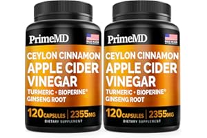 PRIMEMD 5-in-1 Ceylon Cinnamon Capsules 2355mg - Ceylon Cinnamon and Apple Cider Vinegar Capsules - Turmeric and Panax Ginseng Capsules - Cinnamon Supplements with Bioperine (120 Count(Pack of 2))
