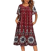 Ekouaer Womens Nightgown Short Sleeve House Dress with Pockets-Floral Print Mumu Dress
