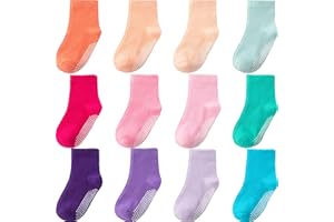 Aroveea Toddler Socks Non Slip Grip Cute Cotton Baby Socks 12 Pack for Toddler Boys Girls Kids