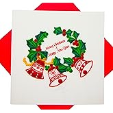 GREENHANDSHAKE Christmas Quilling Card 3D Collection - Unique Dedicated Handmade, Design Greeting Card for all occasion (Jingle Bell Wreath Ornament)