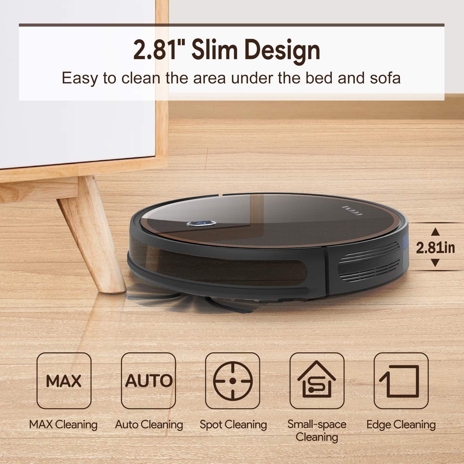 GOOVI by ONSON Robot Vacuum, 2000Pa Robotic Vacuum Cleaner (Slim) Max Suction, Quiet Multiple Cleaning Modes, Self-Charging Vacuum with Boundary Strips, for Pet Hair, Hard Floor, Medium-Pile Carpets -