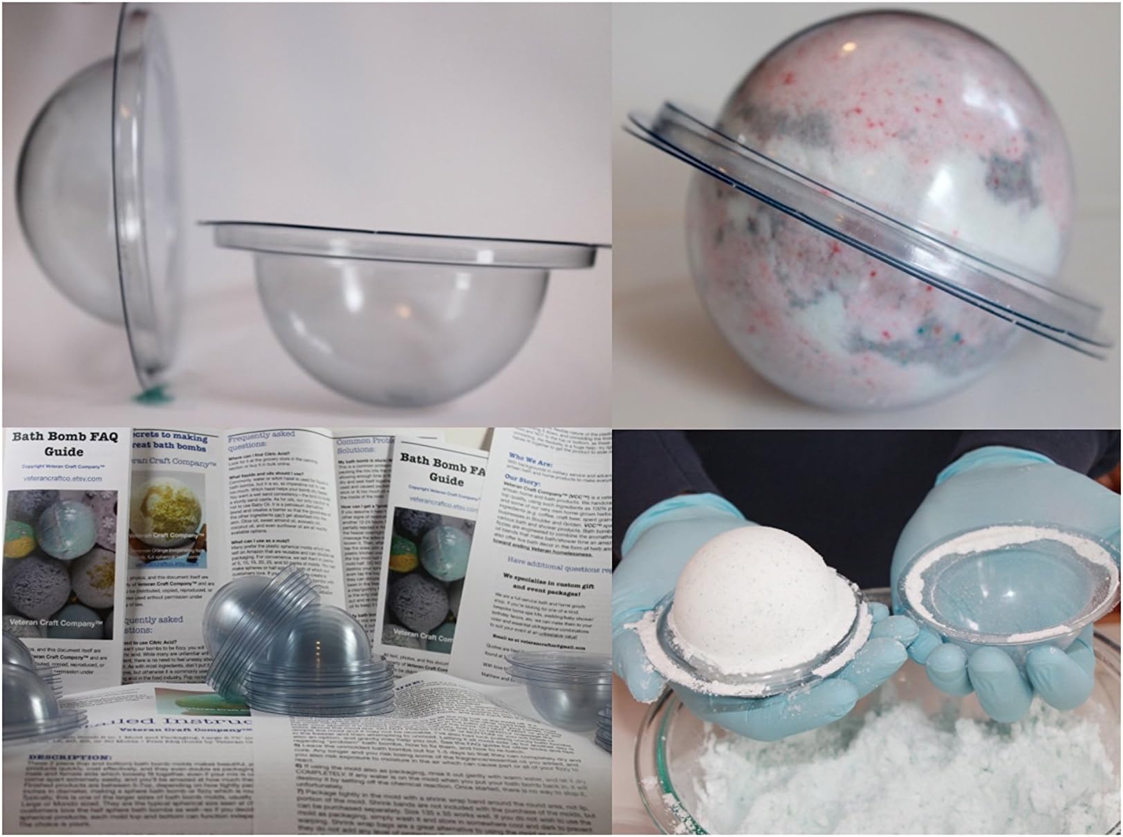 Plastic Bath Bomb 2-in-1 Mold and Packaging, Large 2.75'' inches in diameter, Set of 10 Molds + Free FAQ Guide by Veteran Craft Co.! (Set of 10 Molds)