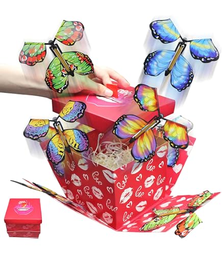 TUSAUW Boîte Cadeau Surprise Papillon Pop-up DIY - Rose - Pour Anniversaire, Saint-Valentin, Mariage, Farce