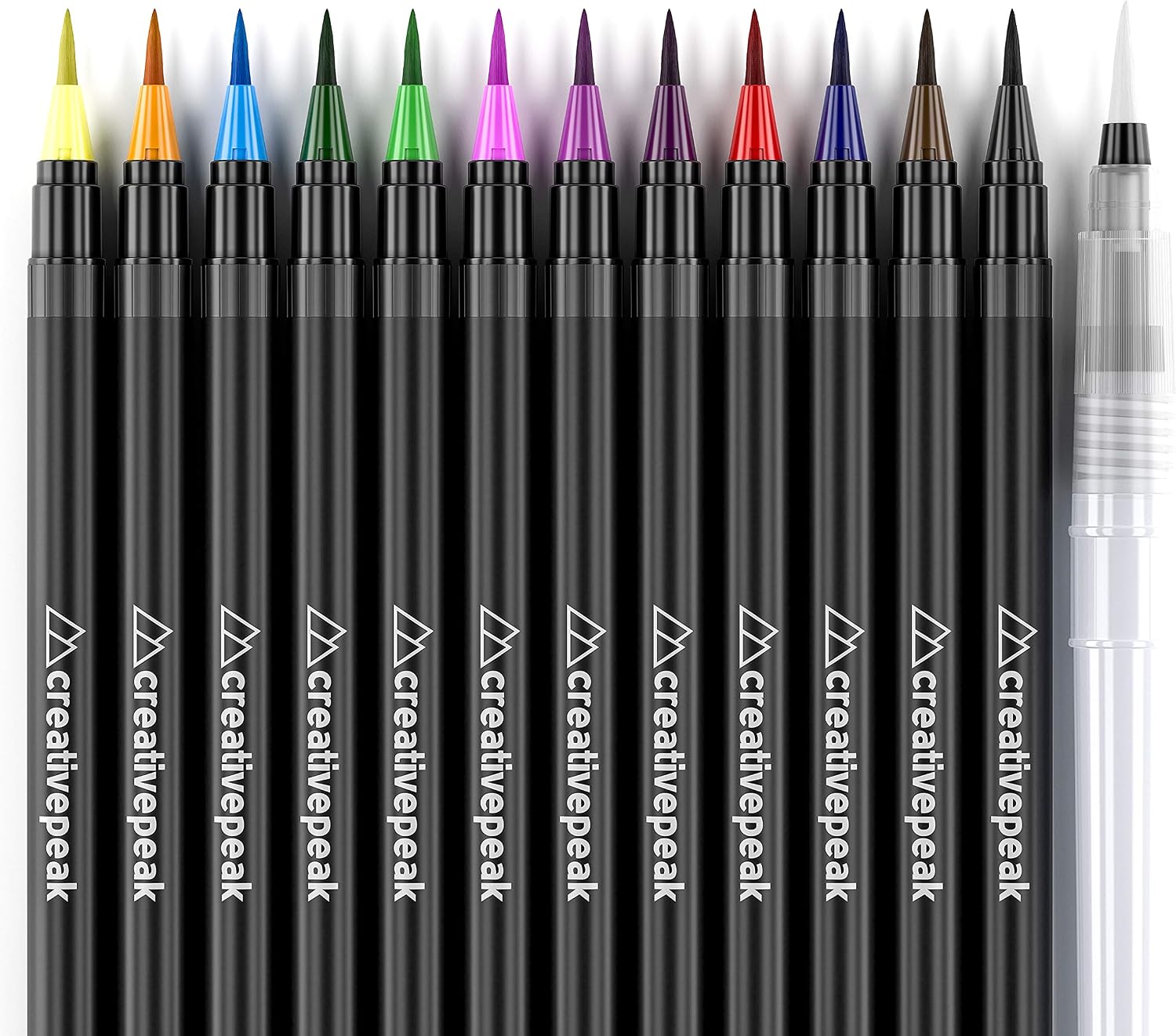 Creativepeak Watercolour Brush Pens, 12 Vibrant Soft Tip Colouring Markers w/Blending Brush - Image 3