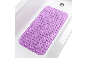 TIKE SMART Large Non-Slip Bathtub & Shower Mat 31 inch x16 inch (Smooth/Non-Textured Tubs Only) Safe, Clean, Machine-Washable, Superior Grip&Drainage, Vinyl, Opaque Purple, Medium