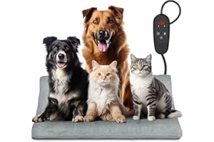 PETNF Large Dog & Cat Heating Pad with Timer - Electric Heated Bed Mat - Indoor Waterproof - Anti-bite - Puppy & Adult Size