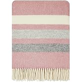 Cozy Blankets - New Zealand Virgin Wool Throw Blanket, Indoor & Outdoor Blankets and Throws, Striped Soft Blanket with Fringes, 55 x 79 in (140 x 200 cm), Pink, Gray, & White