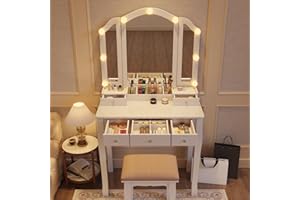 YIXHQ Makeup Vanity with Lights Vanity Desk with Mirror and Lights Makeup Vanity with Drawers Vanity Table with Light Vanity with Lighted Mirror and Chair