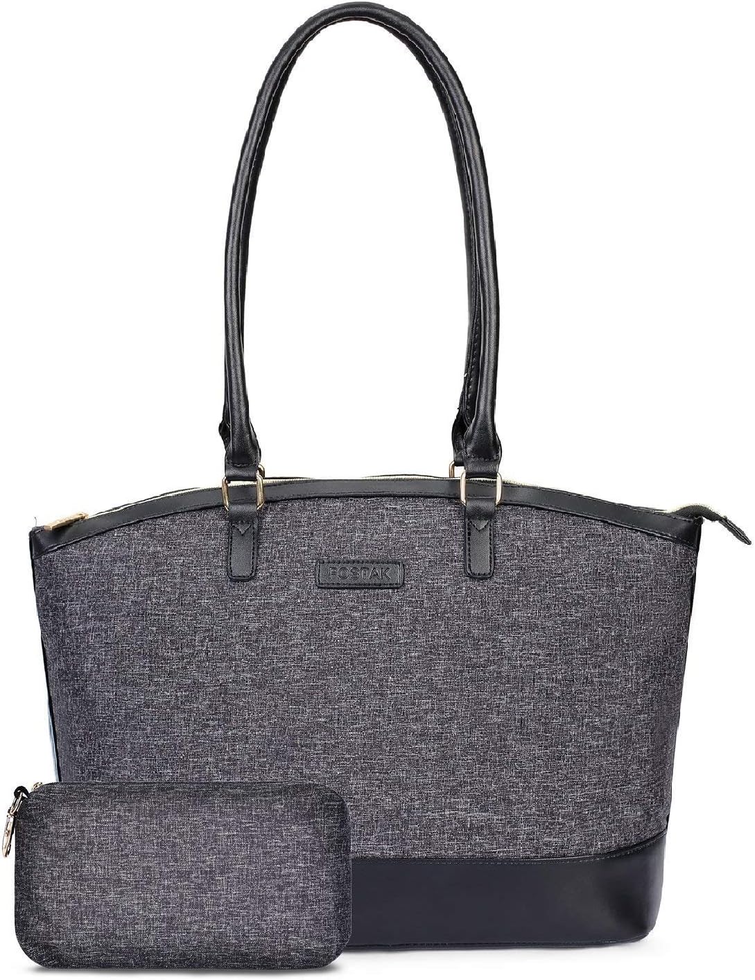 FOSTAK Ladies Laptop Tote Bag 15.6 inch, Classic Zip Work Tote Water Resistant Notebook Shoulder Bag Large Capacity Nylon Briefcase Casual Handbag for Women Business Travel Daily Use, w/Purse, Black