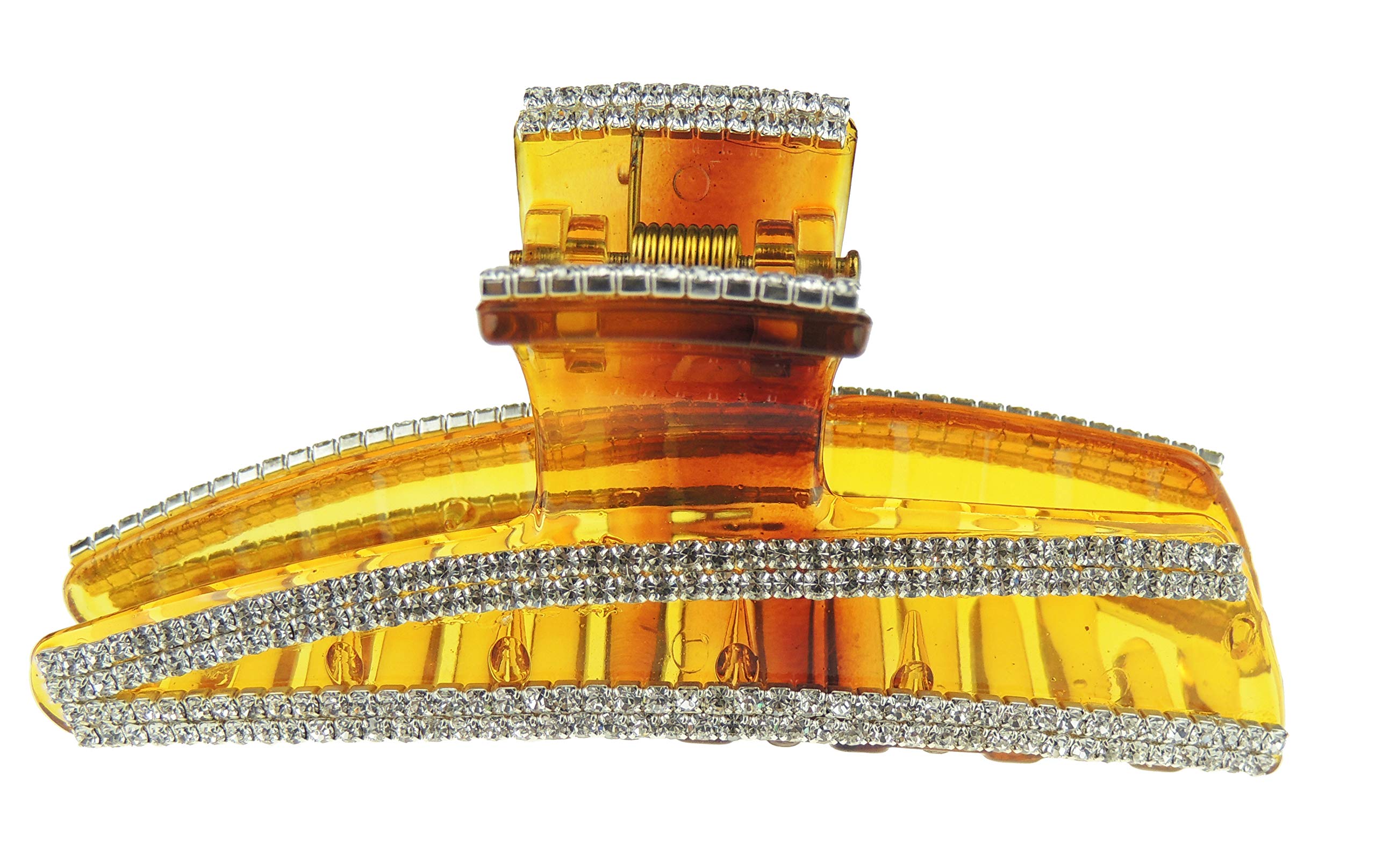 Extra Sparkly Women Girls Crystal Diamante Rhinestone Gems Bridal Wedding Evening Party Styling Fine Thin Hair Accessories Butterfly Claw Jaw Clip Octopus Clamp Grip 9cm Acute Angle (Brown)