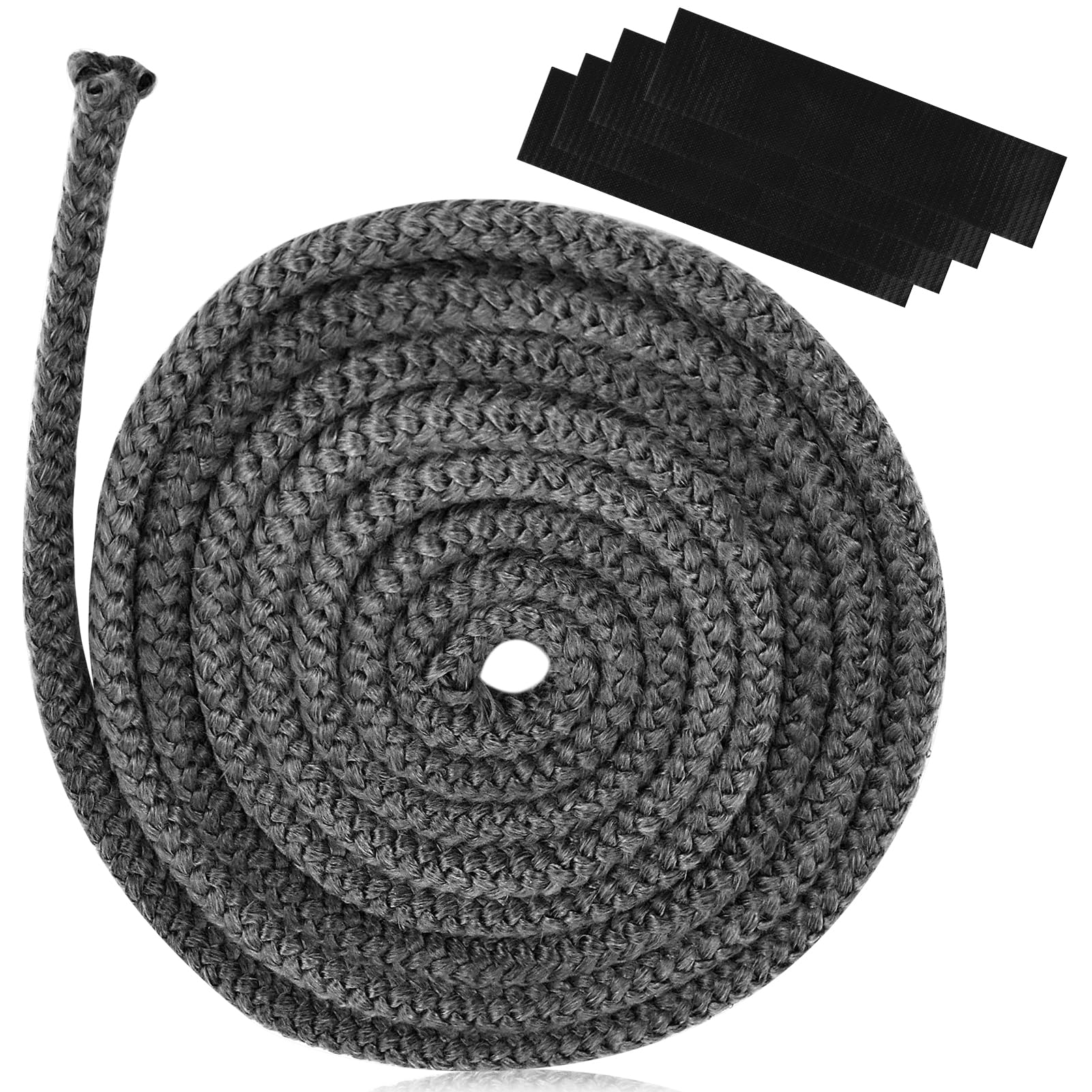 Stove Rope,Stove Sealing Cord Fireproof Fiberglass Rope Seal Heat Resistant Stove Rope 2.5m Longx10mm Wide Fireplace Tape Stove Door Gasket with End Binder for Fireplaces Doors