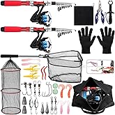 LaRandom 51 Pcs Christmas Fishing Pole Combo 6.89ft Telescopic Rods Set Collapsible Fishing Rods with Plier Lip Gripper Lures Carrier Bag Pre Loaded Spinning Reel with Freshwater Rod Reel Kit