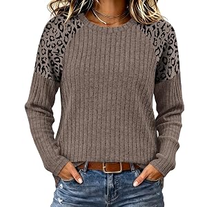 WIHOLL Long Sleeve Shirts for Women Raglan Leopard Print Tops Fall Outfits | Sweaters for Women, Fall Clothes, Tops for Women